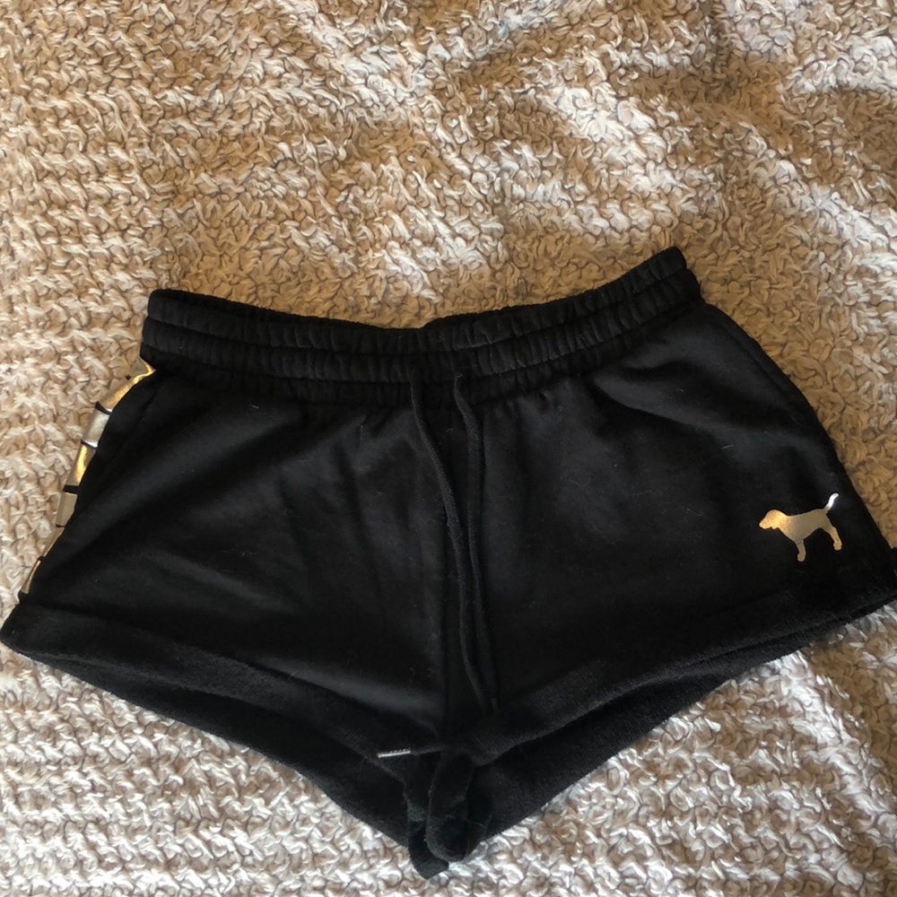 Pink Black drawstring short shorts
